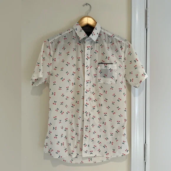 cherry print button down